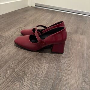 Elegant Red Block Heel Mary Jane Shoes